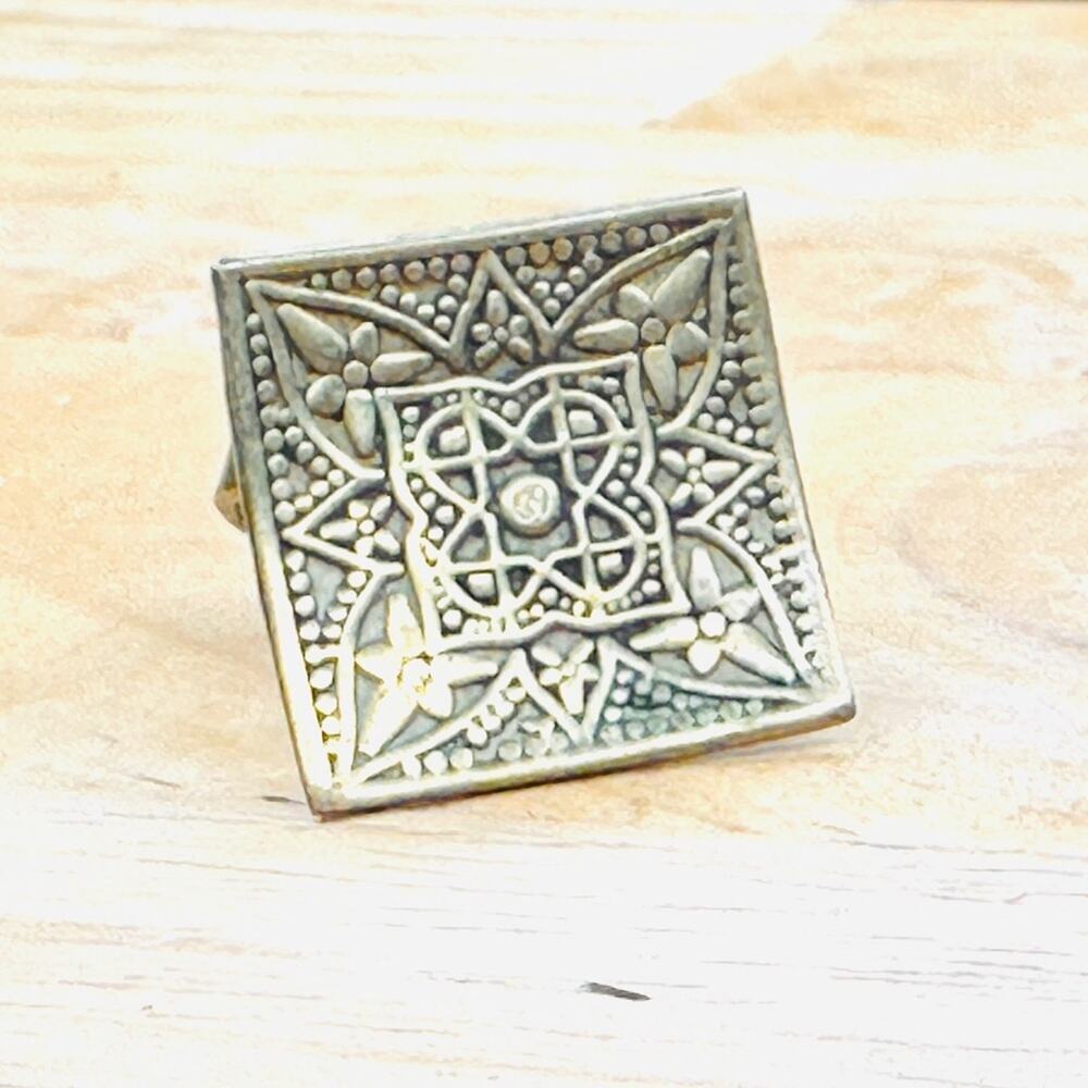Bohemian Tribal Brass Statement Ring – Adjustable Geometric Design
